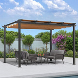 Pergola Retractil Para Patio De 10x13ft Beige Purple Leaf