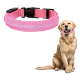 Collar Para Gato Perro Con Luz Led Ajustable Paseo Nocturno Color Rosa Tamaño Del Collar M