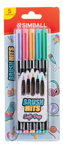 Marcadores Punta Pincel Brush Hits Soft Pop 5 Colores Simbal