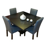 Juego Mesa Comedor Cuadrada Db 120x120 + 4 Sillas Ecocuero