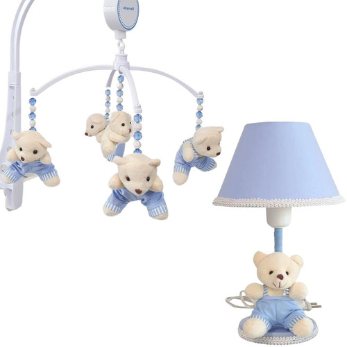 Conjunto Mobile Berço Musical + Abajur Urso Quarto Bebê 