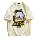 Camiseta De Manga Curta Com Estampa Criativa Garfield Cat Fu