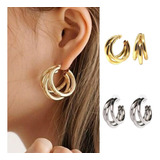 Aretes Arracadas Triple Aro Dorada Plata Forma C Hoop Mujer