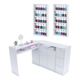 Mesa Para Manicure Em L + 2 Expositor De Esmaltes Mdf Oferta