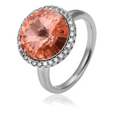 Anillo Oro 14k Lam Swarovski Coral Compromiso Solitario Pare