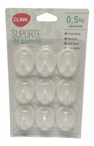 Cabide Gancho De Parede Multiuso Adesivo Kit 9 Peças