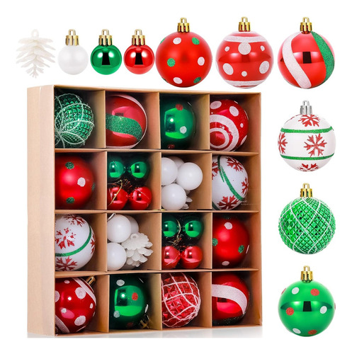 Esferas Navidad Decorativas Verde Rojo Blanco 3/6cm 24/pack