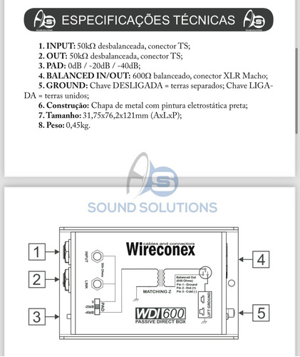 Direct Box Wdi600 Casador De Impedância Passivo Wireconex