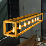 Colgante Madera Rectangular 123 7 Luces E27led Industrial..