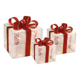 Juego De 3 Cajas De Regalo Iluminadas Para Decoracion De Nav