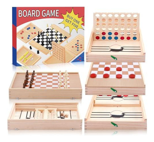 Juego De Mesa Kaas 5-en-1 De Madera Multijuego Para Familia