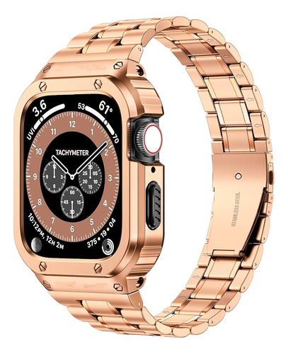 Malla Y Funda P/apple Watch S 6/5/4/se 44mm Rosa Dorado