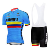 Uniforme Ciclismo Ruta Mtb Colombia Azul Badana En Gel Corto