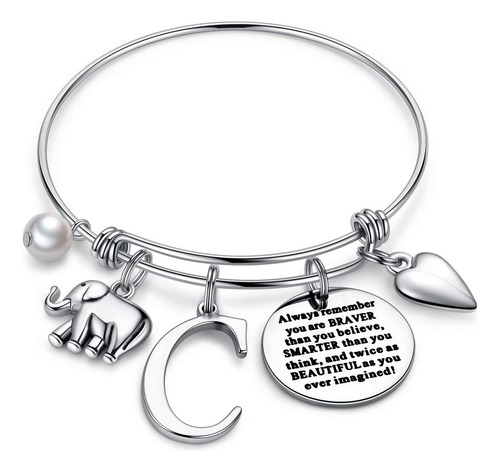 M Mooham Pulsera De Elefante Para Mujer, Pulsera Con Inicial