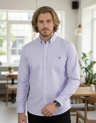 Camisa Casual Long Beach Polo Club Hombre Morado Algodon/pol