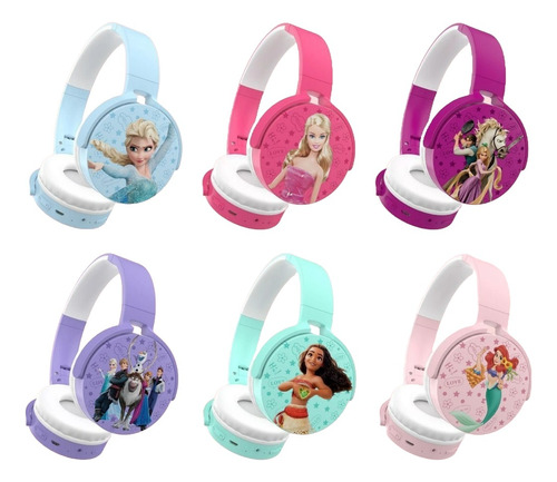Fone Infantil Colorido Princesas Bluetooth Sem Fio C/ Ajuste