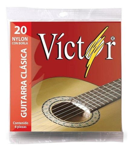 Cuerdas Guitarra Acústica 6 Piezas Nylon Negro Víctor 