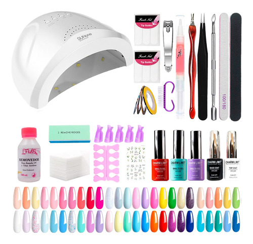 Kit Uñas Decoracion Semipermanente Manicura 48w Gel Completo