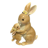 Escultura Coelha Mamae Com Filhote Em Resina