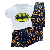 Pijama De Batman 3 Pzas Blusa M Corta Short Pantalón 