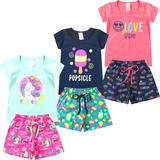 Kit 3 Conjuntos Infantil Menina Verão Roupa Criança Promoção