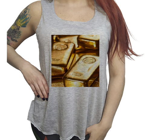 Musculosa Dama Oro Lingotes Valores Gold Economia Money M2