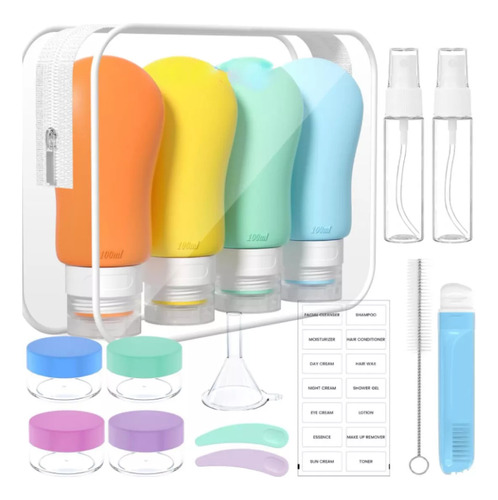 Travel Container For Bottled Makeup With 16 Piece Set