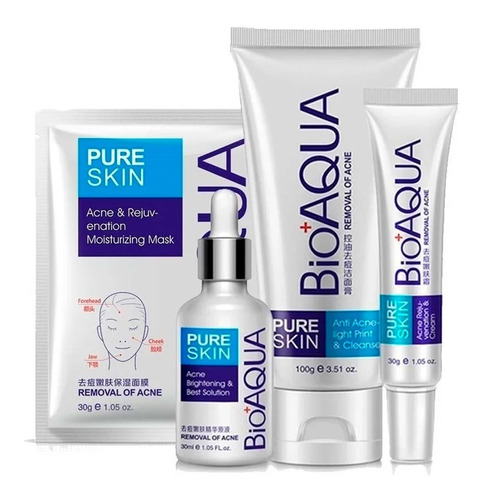 Set Bioaqua Pure Skin Removedor De Acne, Grasa 4pz Full