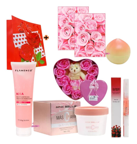 Pack Regalo Mascarillas Rosas +  Oso Exfoliante Aceite Crema