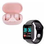 Combo Smartwatch D20 Y68 + Auricular Inalambrico A6s Rosa