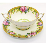 Dúo Consomé De Porcelana Inglesa Paragón Tapesty Rosa