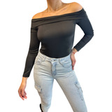 Body Mujer De Lycra Manga Larga Cuello Bote Off Shoulders