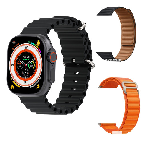 Reloj Smartwatch Ultra Hombre Negro W69 + Triple Malla Salud