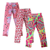 Kit 3 Legging Feminina Infantil De Cotton Algodão Estampadas