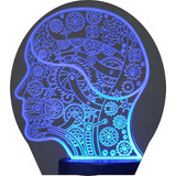 Luminária 3d Led Cerebro Engrenagens - Psicologia 