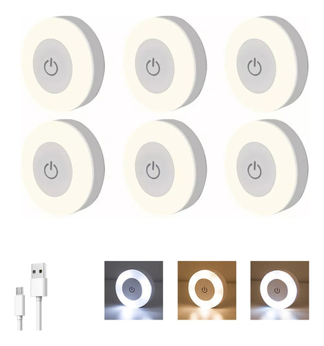 Luz De Led Lámpara Armario Focos Clóset Recargable Usb 6pzs