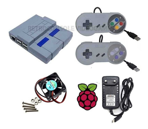 Case Snes Raspberry Pi3 B B+ + Cooler + 2 Controles + Fonte