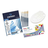 Kit Aquarela Bloco A4 + Tinta Watercolor + Gode + 6 Pinceis 