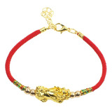 Pulsera Roja Hilo Fortuna Feng Shui Dragon Dorado Suerte 