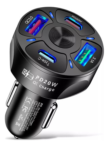 Cargador Rápido Para Auto 68w Tipo C|qc 3.0|pd|4usb