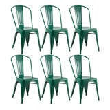 6 Cadeiras Iron Tolix Aço Metal  Industrial Vintage Cores Cor Da Estrutura Da Cadeira Verde-escuro