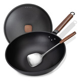 Wok De Acero Al Carbono, Eleulife Sarten Wok De 13 Pulgad...