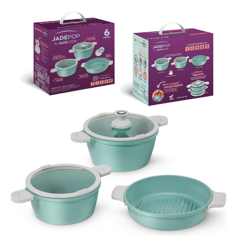 Batería De Cocina Jade Pop 5 Piezas + Pomo Removible 