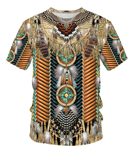 Camiseta De Manga Corta Con Estampado Tribal Indio