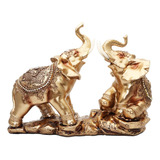 Elefante Dorado Duo Decoración Pareja Ganesha Prosperidad