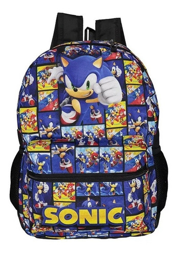 Mochila Escolar Bolsa Do Sonic Sega Reforçada De Costas