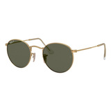 Óculos De Sol Polarizados Ray-ban Round Rb3447l Standard Armação De Metal Cor Polished Gold, Lente Green De Cristal Clássica, Haste Polished Gold De Metal - Rb3447l00150