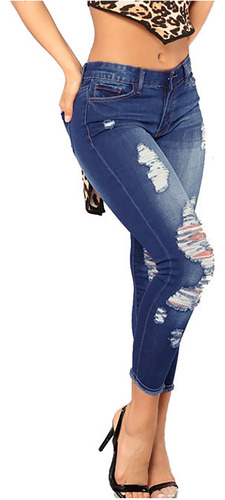 Pantalón Jeans Dama Moda Mujer Colombiano De Roto Corte