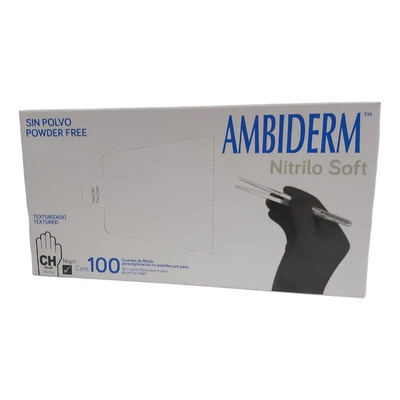 Guantes descartables antideslizantes Ambiderm Soft color negro talle S de nitrilo x 100 unidades | Envío gratis
