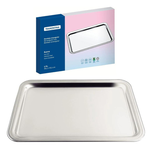 Bandeja Aço Inox Retangular Para Servir Tramontina 49x33cm